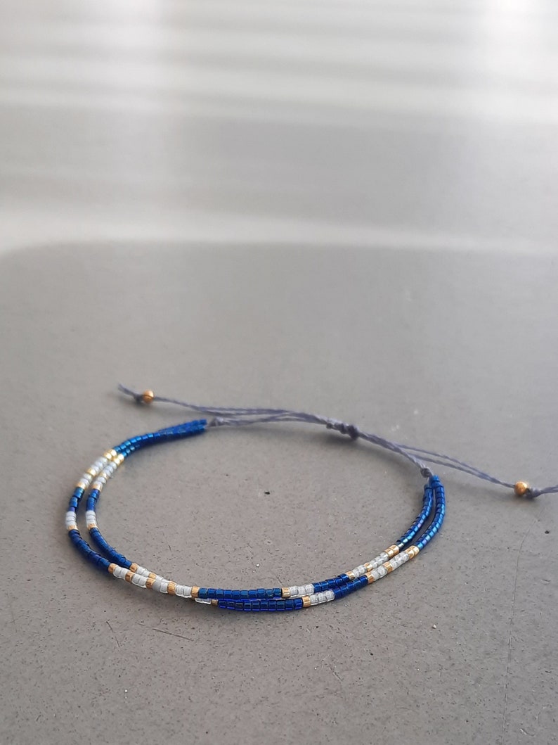 Bracelet été coloré multi rangs avec perles MIYUKI bleues et Dorées bracelet amitié zdjęcie 6