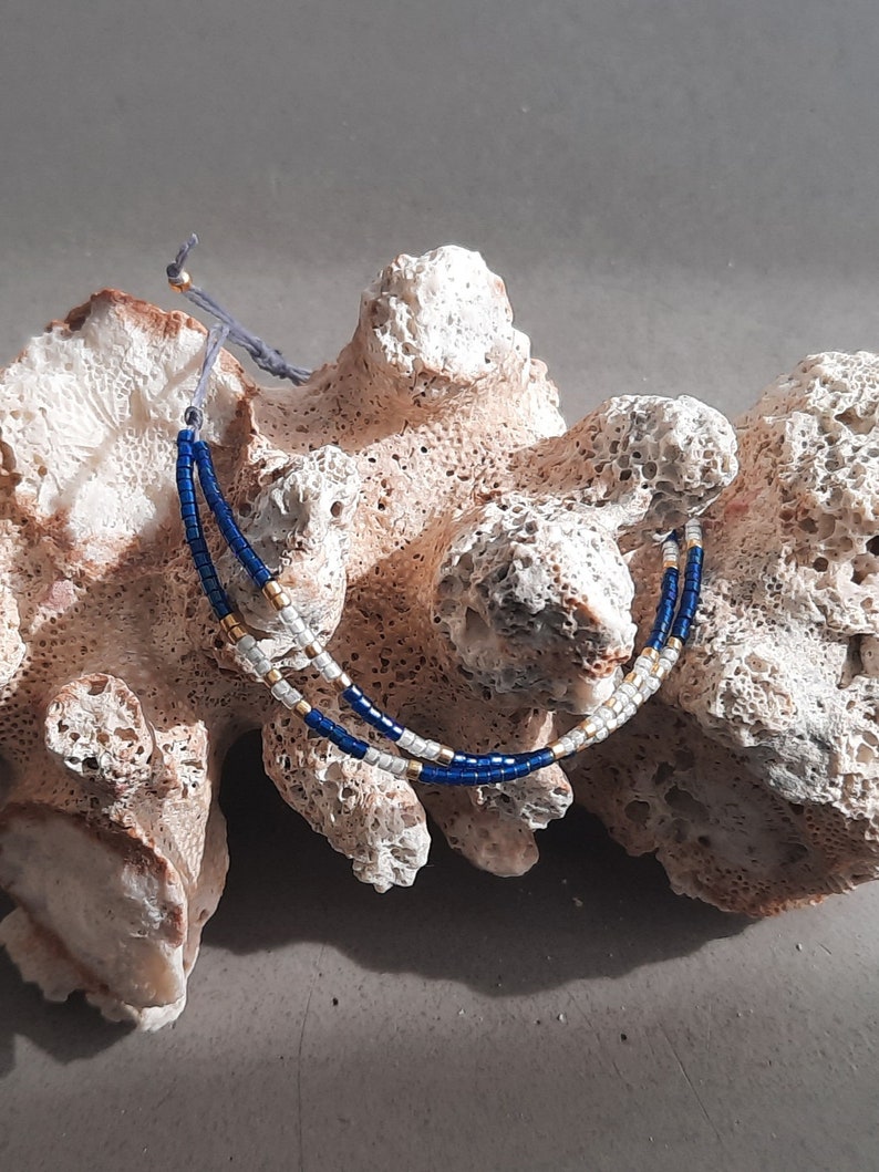 Bracelet été coloré multi rangs avec perles MIYUKI bleues et Dorées bracelet amitié zdjęcie 5
