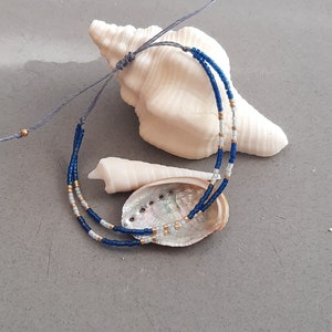 Bracelet été coloré multi rangs avec perles MIYUKI bleues et Dorées bracelet amitié zdjęcie 3