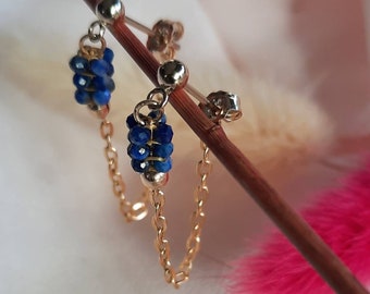Beaded chain earrings in woven natural stones Lapis lazuli in 14k goldfilled gold gemstones semi-precious stones