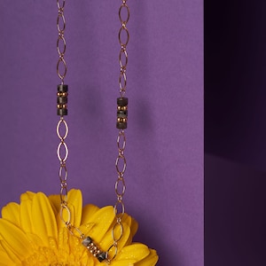 2 in 1 necklace woven with gold beads and labradorite gold filled 14k gemstones semi-precious stones