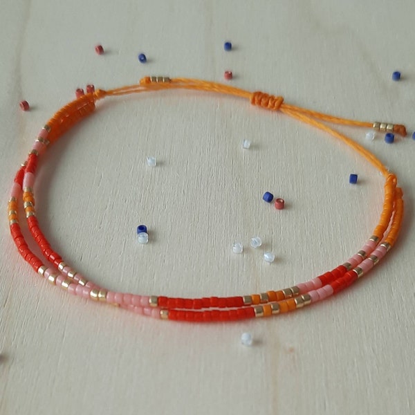 Bracelet été coloré multi rangs perles MIYUKI Rose Rouge Orange Doré ESPIEGLERIES style bohème boho estival coloré minimaliste accumulation