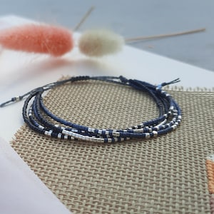 Multi-row summer bracelet with miyuki pearls gray black silver adjustable summer accumulation style 5-row pearl bracelet