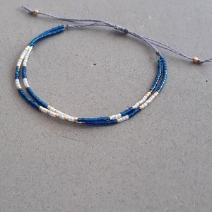 Bracelet été coloré multi rangs avec perles MIYUKI bleues et Dorées bracelet amitié zdjęcie 4