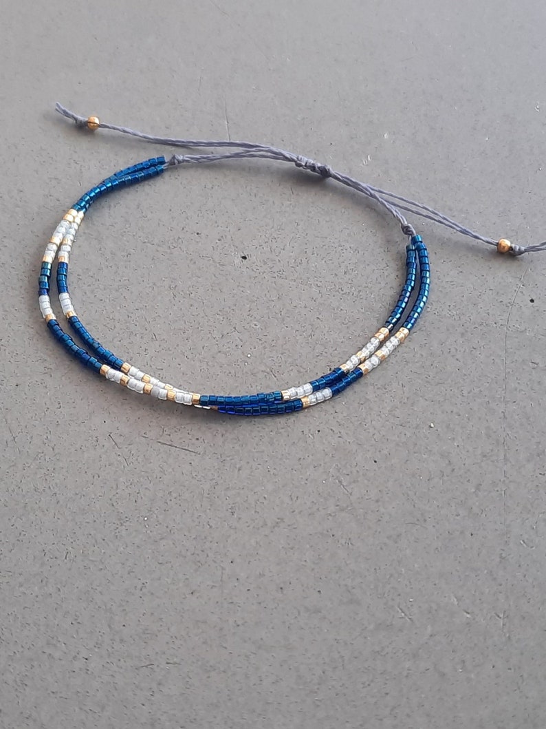 Multi-row colorful summer bracelet with blue and gold MIYUKI beads friendship bracelet image 4