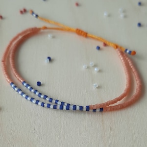 Colorful multi-row summer bracelet with pink and blue MIYUKI beads, adjustable summer accumulation style, PLAYFULNESS