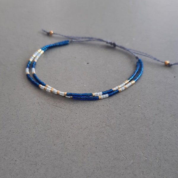 Bracelet été coloré multi rangs avec perles MIYUKI bleues et Dorées bracelet amitié