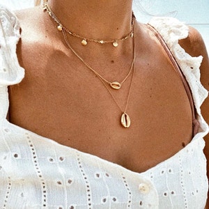 Dainty Shell Necklace | 24K gold plated cowrie shell necklace in gold | Layered necklace | Summer boho beach necklace