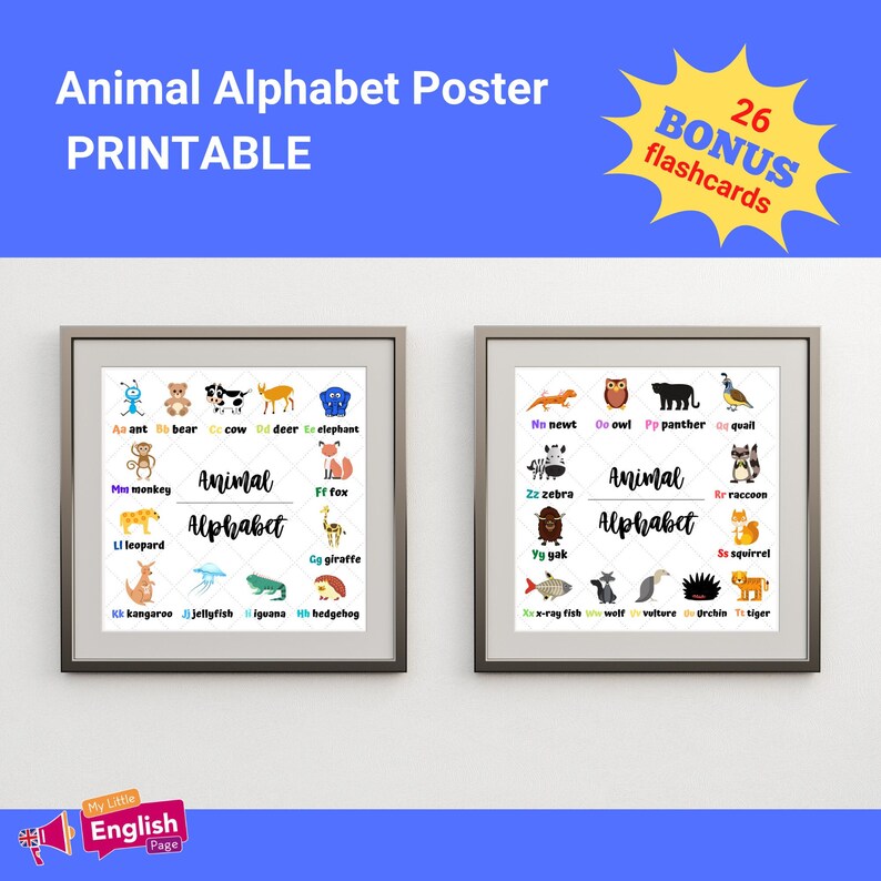 Animal Alphabet Poster Printable Poster to LEARN ENGLISH - Etsy