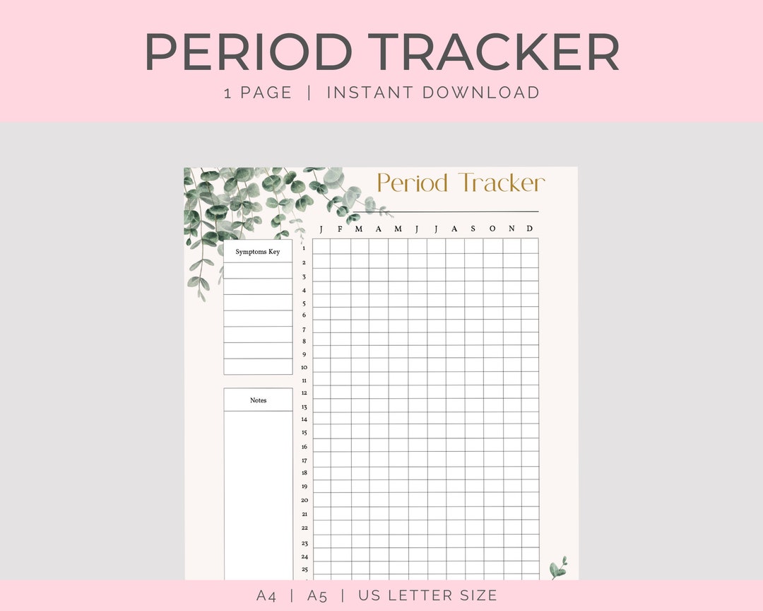 Printable Period Tracker Symptom Tracker Period Journal Ovulation Tracker Fertility Planner