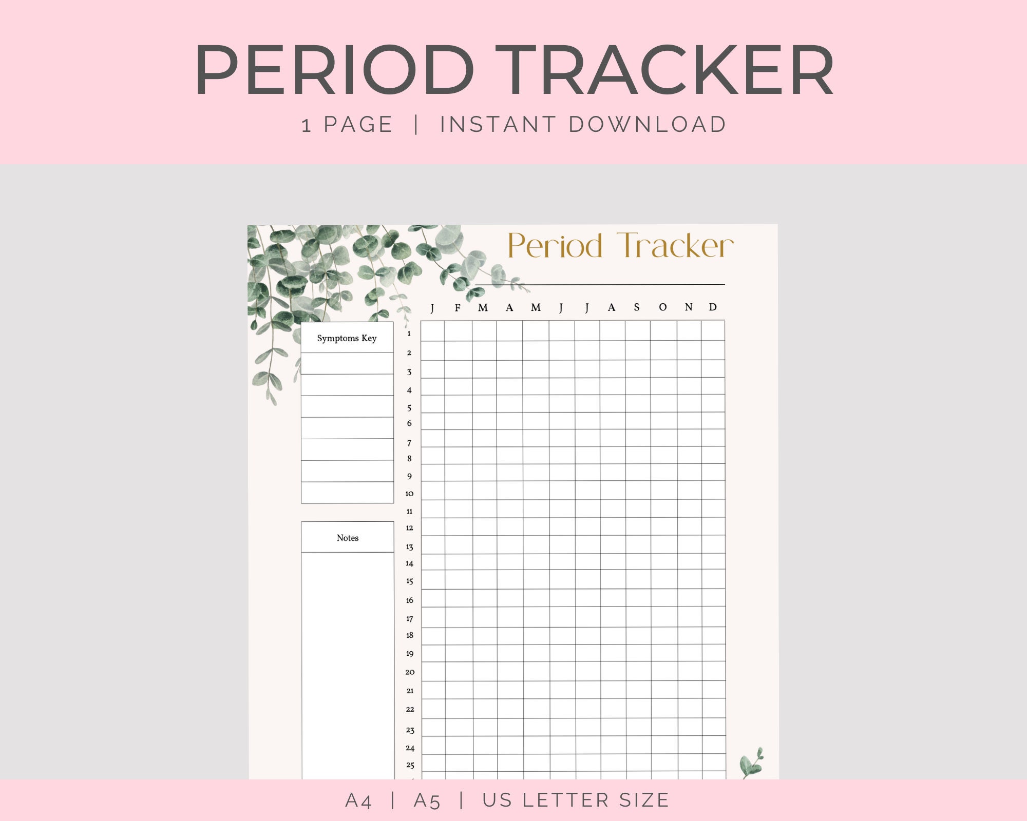 Printable Period Tracker Symptom Tracker Period Journal Ovulation Tracker Fertility Planner ...