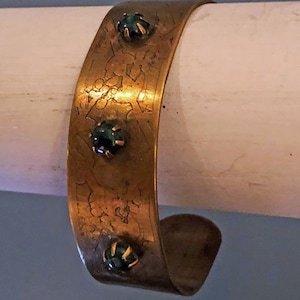 Etched Brass Cuff Bracelet with Malachite