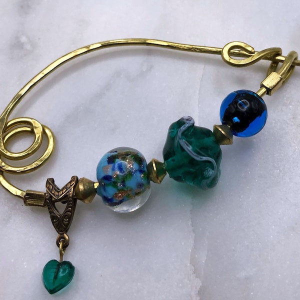 Fibula/Scarf Pin    Brass and Blue