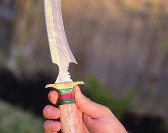 Handmade Aladin Knife | Damascus Steel  | Hunting | Camping | Outdoors | Boyfriend Gift | Anniversary | Birthday| Fixed Blade|