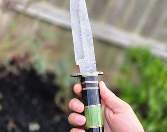 Handmade Damascus Steel Black Hawk Knife with Leather Sheath