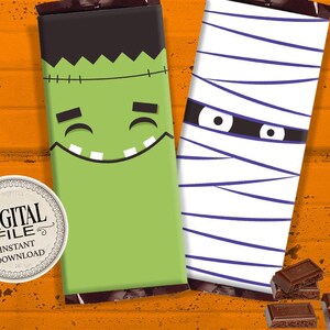 Mummy Chocolate Bar Wrapper Frankenstein Candy Favors Happy Halloween ...