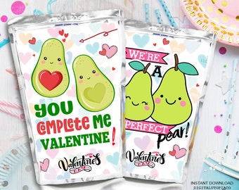 Valentine's Day Juice Pouch Labels - Valentine Capri Sun Label - Avocado Pear Valentines Classroom Treat Party Favors - INSTANT DOWNLOAD