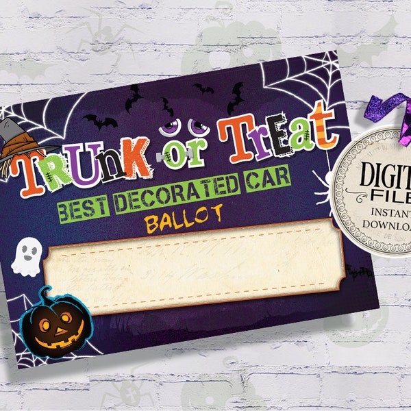 Trunk Or Treat Contest Ballot- Best Decorated Car Voting Cards - Halloween Entry Card - Fall Printable Ballots - INSTANT DOWNLOAD