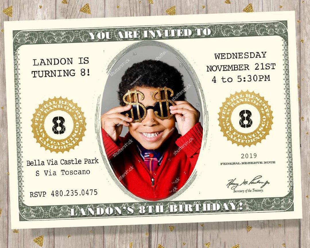 Dollar Bill Birthday Invitation Money Invitations Birthday Bucks Party Printable Cash ...