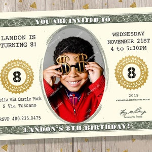 Dollar Bill Birthday Invitation - Money Invitations - Birthday Bucks Party - Printable Cash Invitations - Baller Dough Currency Personalized