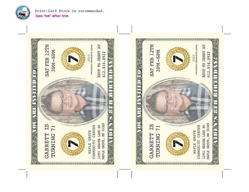 Dollar Bill Birthday Invitation Money Invitations Birthday Etsy