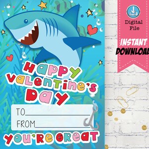 Shark Valentines Day Printable Cards School Classroom Valentine's for ...