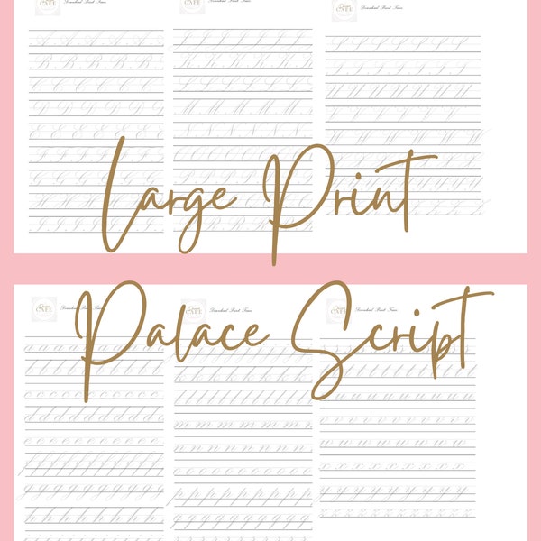 Large Print Palace Script Handwriting, Printable, Hand Lettering, Tracing Practice, Print at Home pdf File