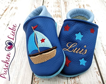 Chaussures d'éveil bio avec nom pour bébés et enfants (poupées en cuir écologique) avec botte - premières chaussures personnalisées avec nom