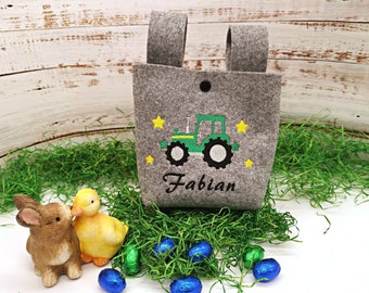 Bicycle handlebar bag bag with name for babies, children and toddlers - tractor - Easter, Easter basket, gift, personalized