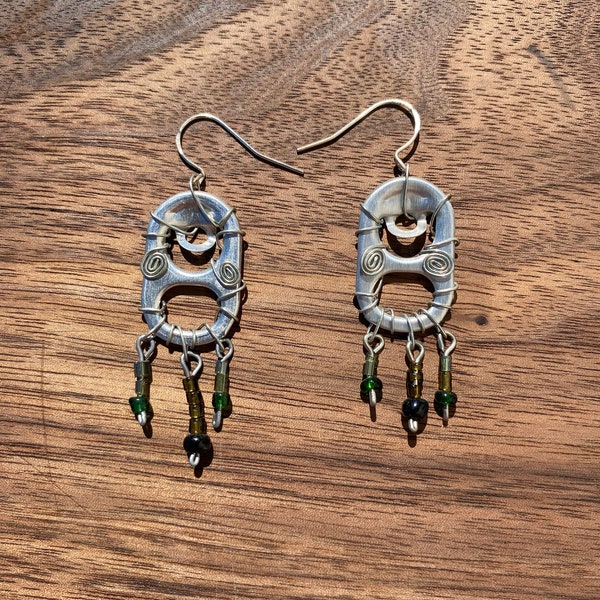 Wire Wrapped Can Tab Earrings, Recycled Soda Can Pop Tab Earrings