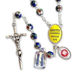 Blue Cloisonne Rosary -St.John Paul II - JPII w/ Relic Medal