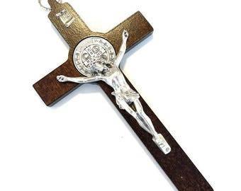 St Benedict 7.5" Dark Wood Crucifix – Exorcism – Pectoral Cross