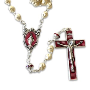 Miraculous Medal - Mop Rosary - Red - Blessed by Pope