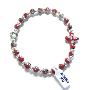 Red Stretch Bracelet Cloisonne - Blessed by Pope - Religious Jewelery