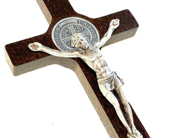 St. Benedict 4.5" Dark Wood Crucifix – Exorcism – Pectoral Cross