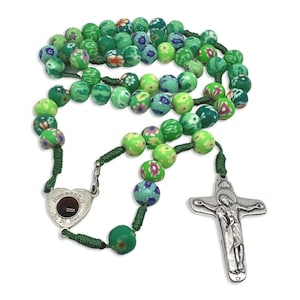 Green Fimo Rosary Hand Made By Nuns Of Medjugorje - Blessed by Pope