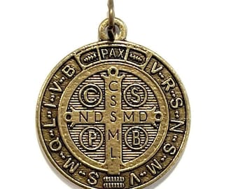 St. Saint Benedict 1&quot; Bronze Tone Medal - Catholic Pendant - Exorcism