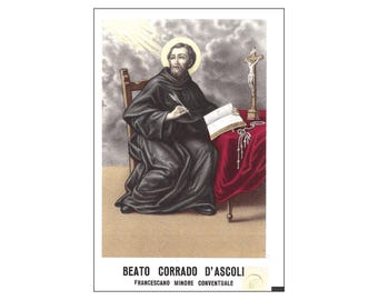 Cartão sagrado do Beato Conrado de Ascoli com relíquia