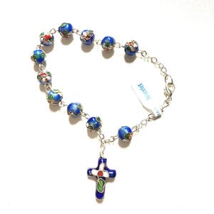 Light Blue Cloisonne Rosary Bracelet Blessed By Pope On Request