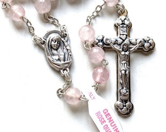 Holy Communion Pink Quartz Rosary -Confirmation -Baptism -Wedding