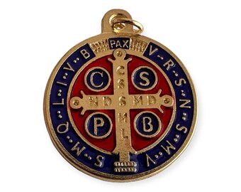 St Benedict Enamel 1&quot; 1/4 Brass Medal - Catholic - Protection- Blessed By Pope