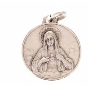 Sacred Heart Of Mary Scapular Medal - 925 Sterling Silver - Blessed By Pope