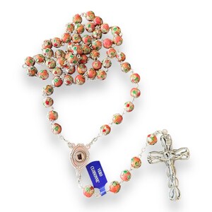 St. Padre Pio Pink Cloisonne Rosary - Blessed By Pope - with Relic