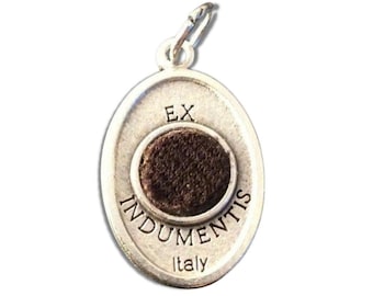 Saint Padre Pio - Rare Silvered Alloy Medal with 2nd Class Relic Vestment