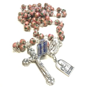 St. Padre Pio Relic Pink Cloisonne Rosary - Blessed by Pope