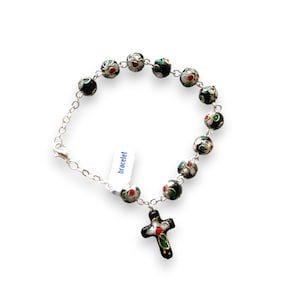 Black Cloisonne Rosary Bracelet Blessed By Pope On Request - Glass