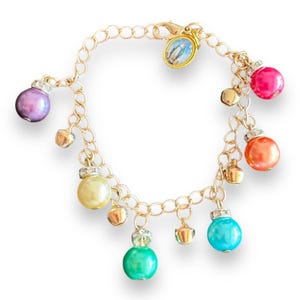 Multicolored Pearl Charm Bracelet with Our Lady of Lourdes Medal