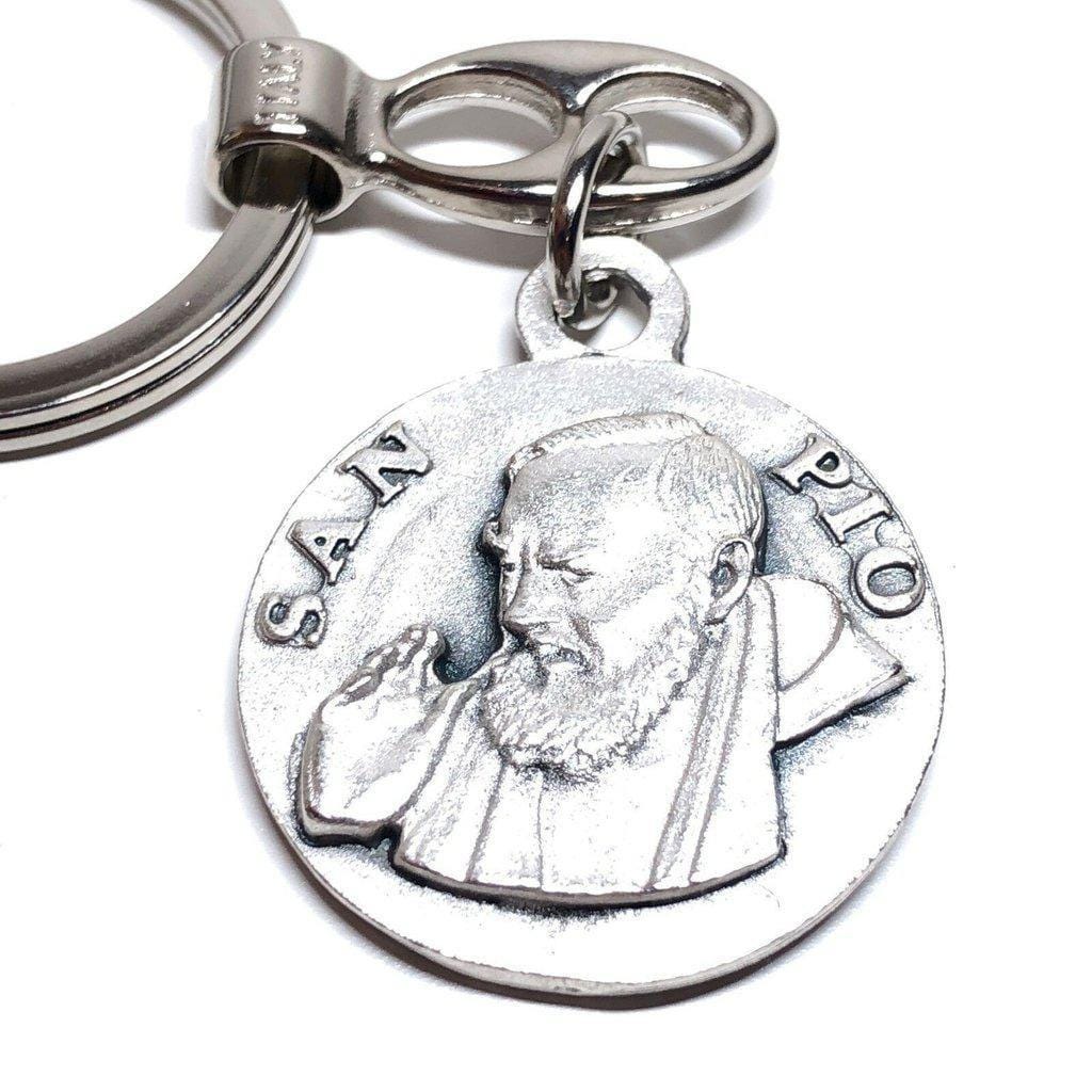 Portachiavi Padre Pio Da Pietrelcina In Argento - Prodotto GTBITALY - 9 Cm - Made In Italy - Articolo Religioso