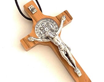 St. Benedict 3" Olive Wood Crucifix – Exorcism – Pectoral Cross