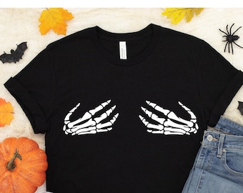 Chemise d'Halloween drôle de mains squelettiques, t-shirt de saison fantasmagorique